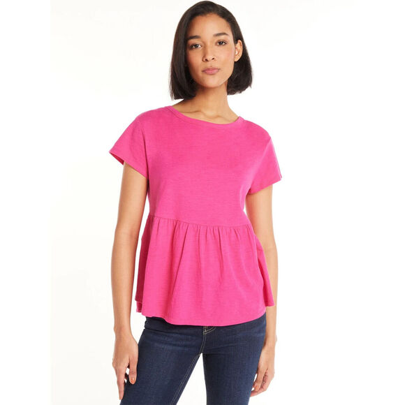 Time and Tru Womens Cotton Peplum Top Tie Back Relaxed Fit Hot Pink Size M - Picture 1 of 5